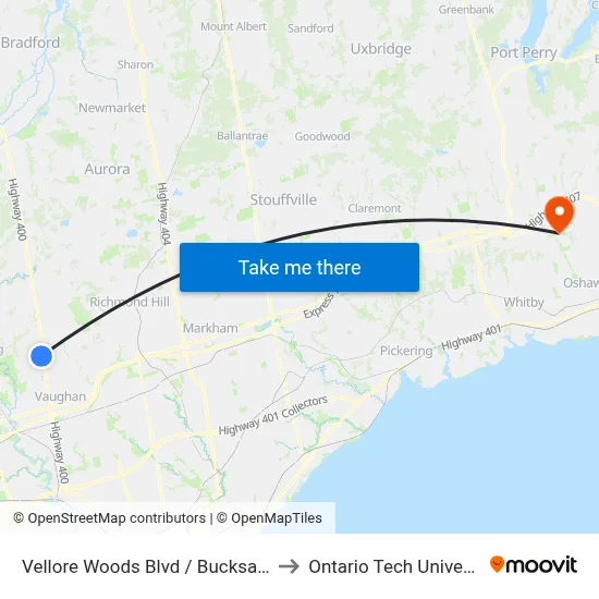 Vellore Woods Blvd / Bucksaw Dr to Ontario Tech University map