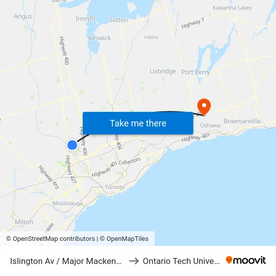 Islington Av / Major Mackenzie Dr to Ontario Tech University map