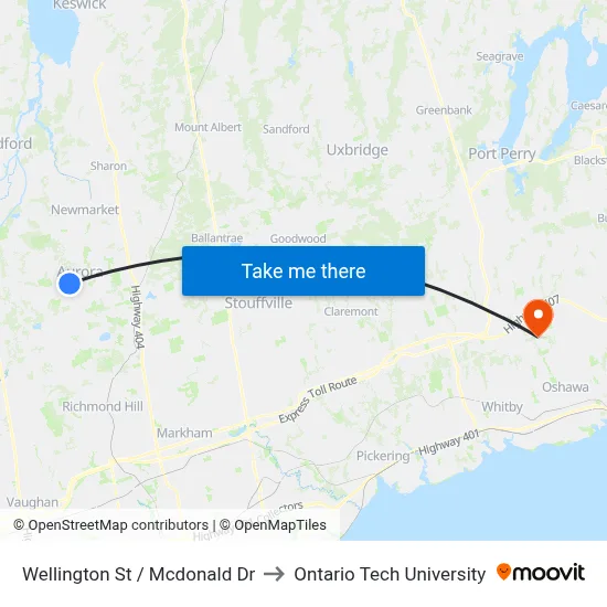 Wellington St / Mcdonald Dr to Ontario Tech University map