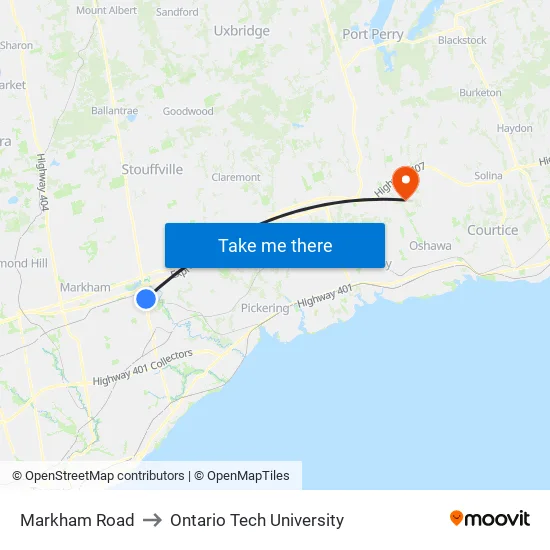 Markham Road to Ontario Tech University map