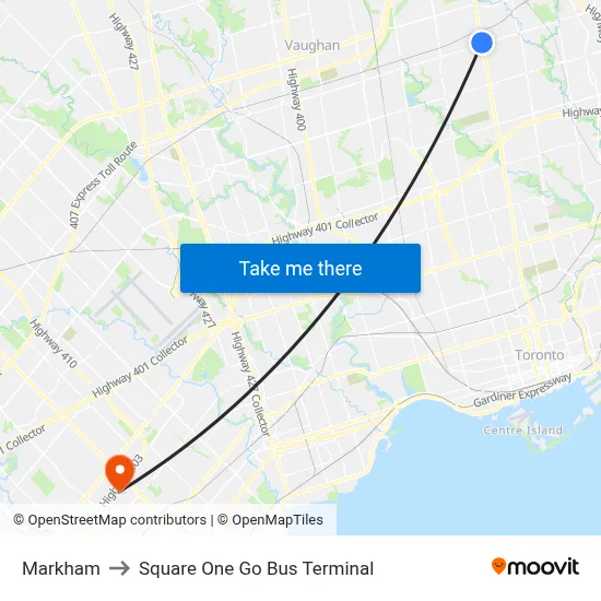 Markham to Square One Go Bus Terminal map