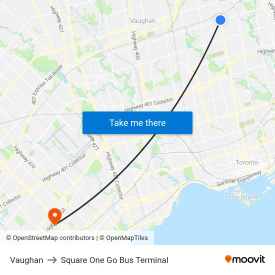 Vaughan to Square One Go Bus Terminal map