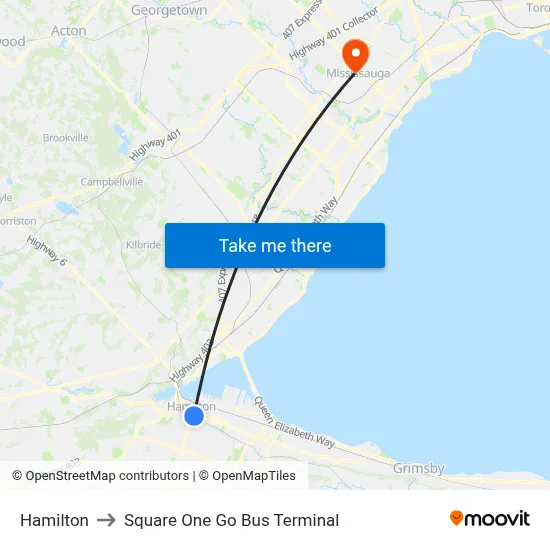 Hamilton to Square One Go Bus Terminal map