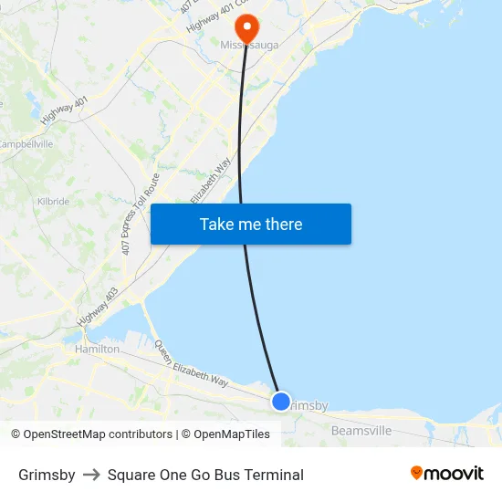 Grimsby to Square One Go Bus Terminal map