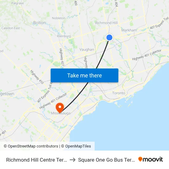 Richmond Hill Centre Terminal to Square One Go Bus Terminal map