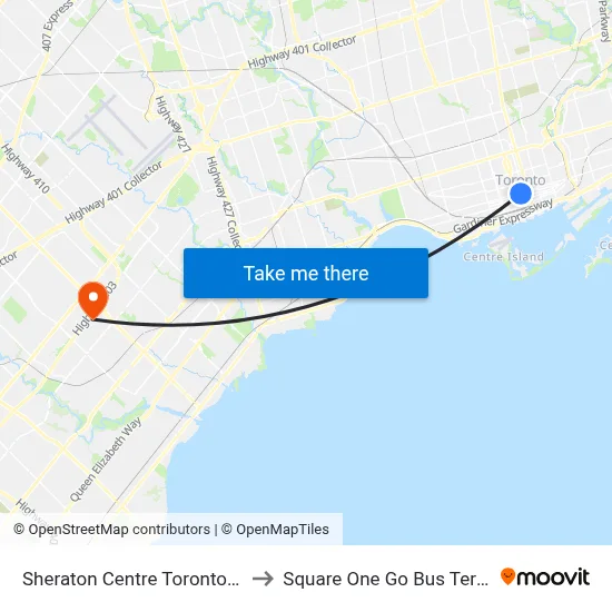 Sheraton Centre Toronto Hotel to Square One Go Bus Terminal map