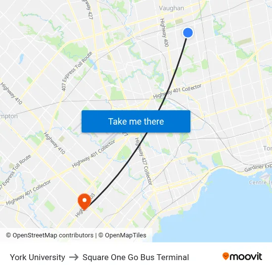 York University to Square One Go Bus Terminal map