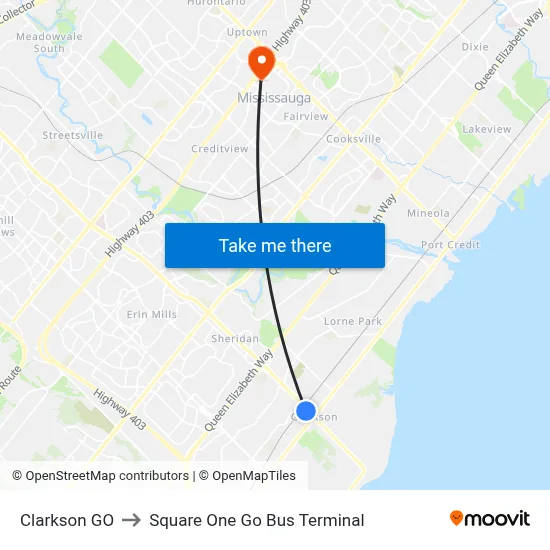 Clarkson GO to Square One Go Bus Terminal map
