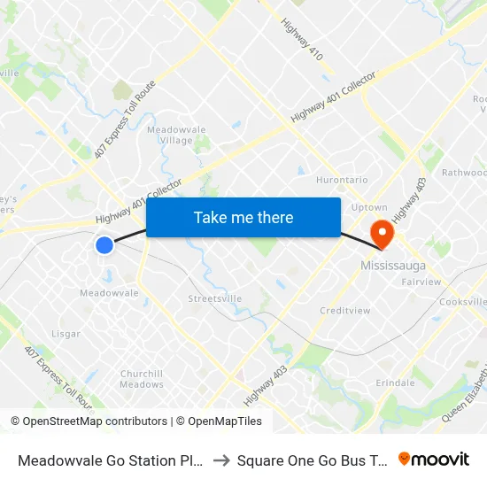Meadowvale Go Station Platform 3 to Square One Go Bus Terminal map