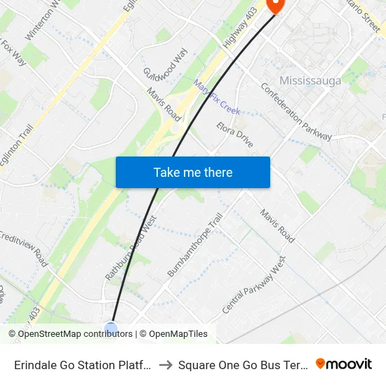 Erindale Go Station Platform 5 to Square One Go Bus Terminal map
