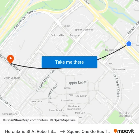 Hurontario St At Robert Speck Pky to Square One Go Bus Terminal map