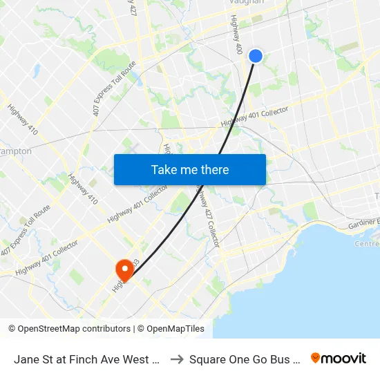 Jane St at Finch Ave West South Side to Square One Go Bus Terminal map