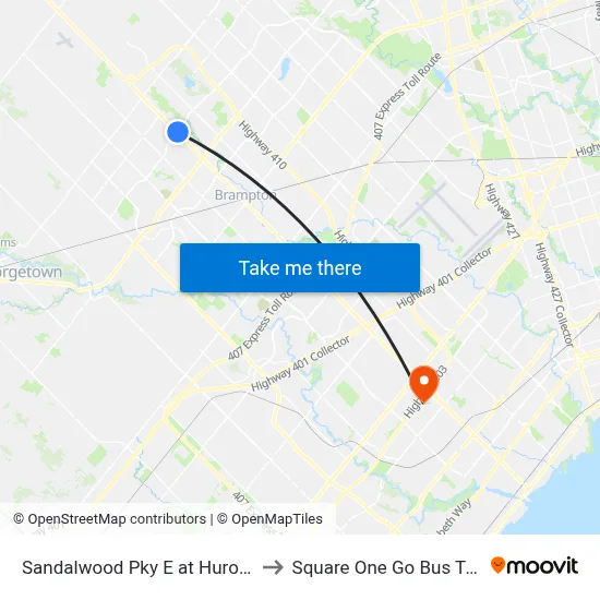 Sandalwood Pky E at Hurontario St to Square One Go Bus Terminal map
