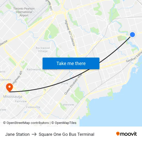 Jane Station to Square One Go Bus Terminal map