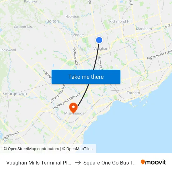 Vaughan Mills Terminal Platform 5 to Square One Go Bus Terminal map