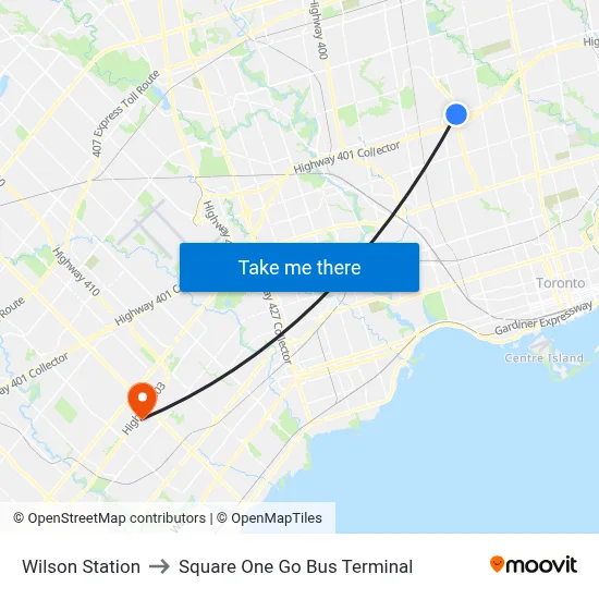 Wilson Station to Square One Go Bus Terminal map