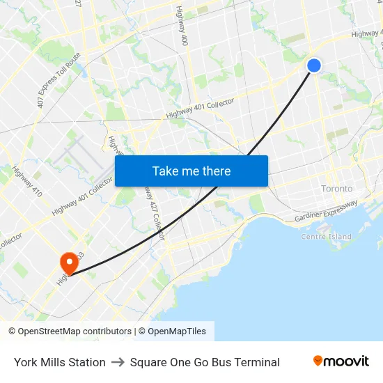 York Mills Station to Square One Go Bus Terminal map