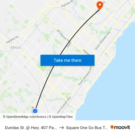 Dundas St. @ Hwy. 407 Park & Ride to Square One Go Bus Terminal map