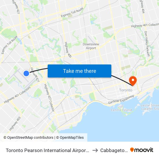 Toronto Pearson International Airport (Yyz) to Cabbagetown map
