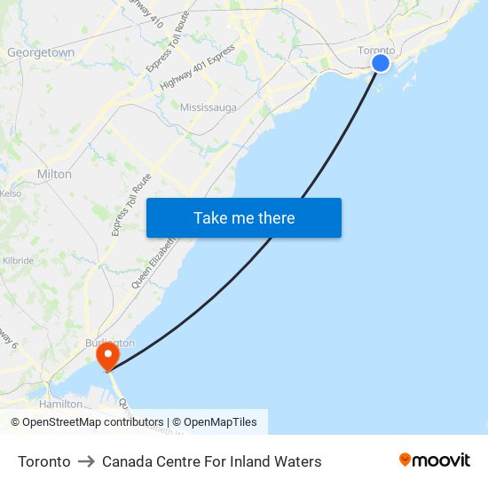 Toronto to Canada Centre For Inland Waters map