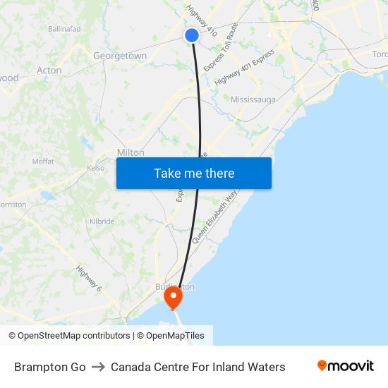 Brampton Go to Canada Centre For Inland Waters map