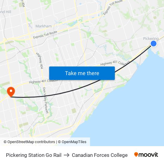 Pickering Station Go Rail to Canadian Forces College map