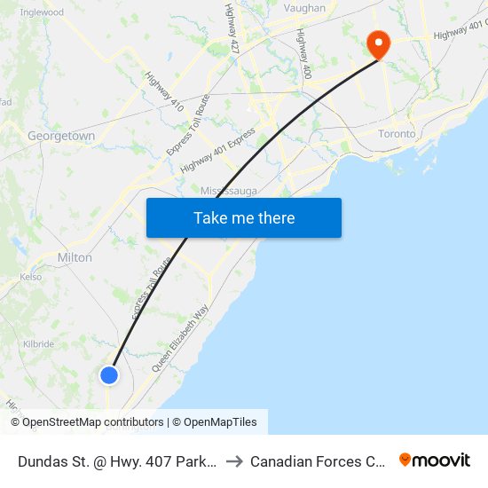 Dundas St. @ Hwy. 407 Park & Ride to Canadian Forces College map