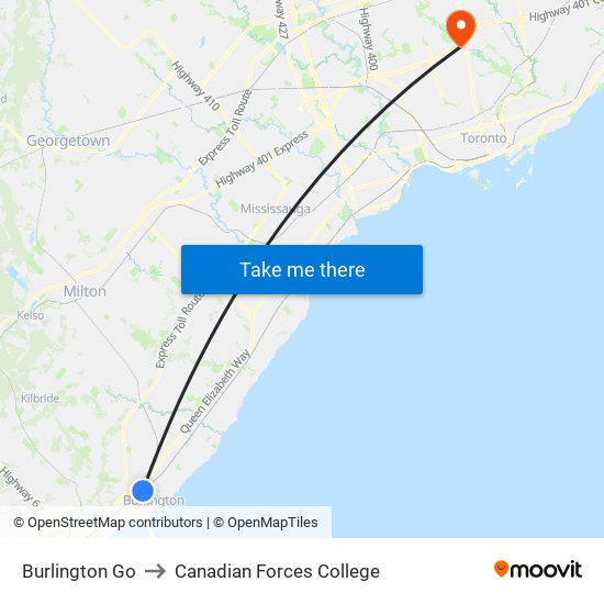 Burlington Go to Canadian Forces College map