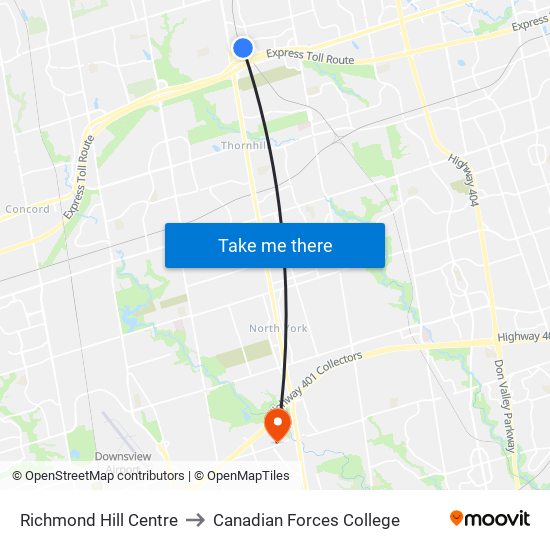 Richmond Hill Centre to Canadian Forces College map