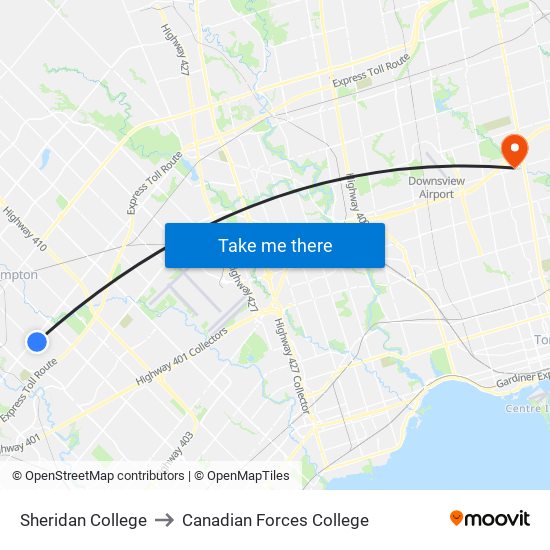 Sheridan College to Canadian Forces College map