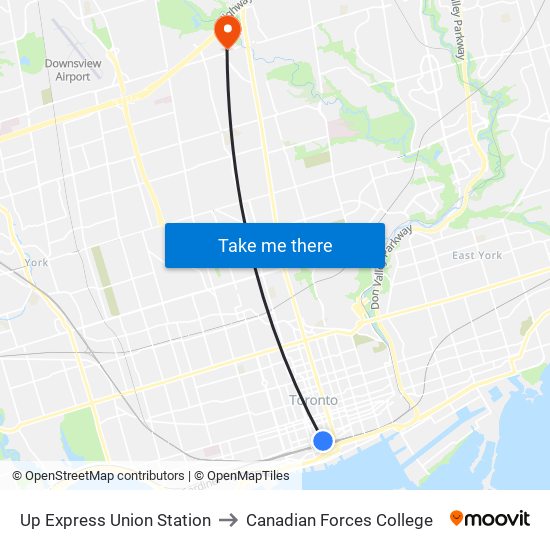 Up Express Union Station to Canadian Forces College map