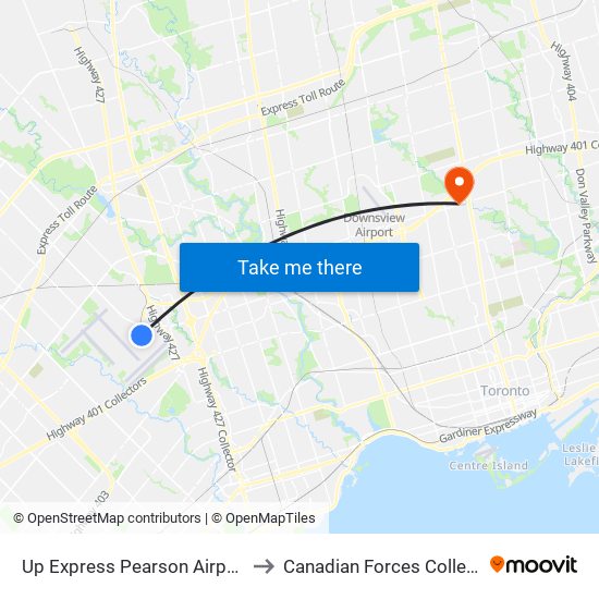 Up Express Pearson Airport to Canadian Forces College map