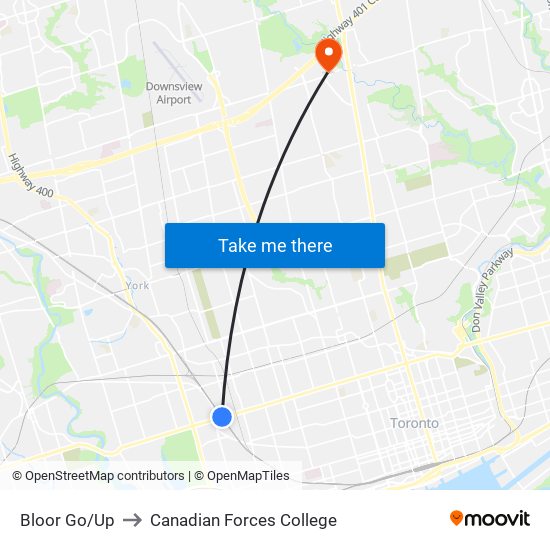 Bloor Go/Up to Canadian Forces College map