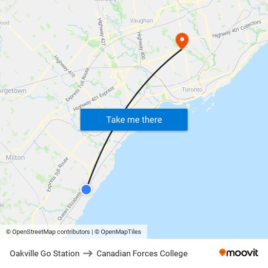 Oakville Go Station to Canadian Forces College map
