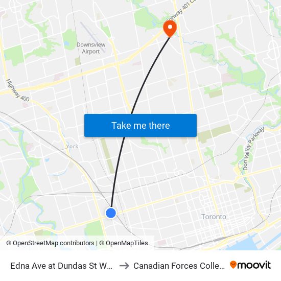 Edna Ave at Dundas St West to Canadian Forces College map