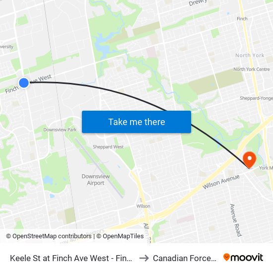 Keele St at Finch Ave West - Finch West Station to Canadian Forces College map