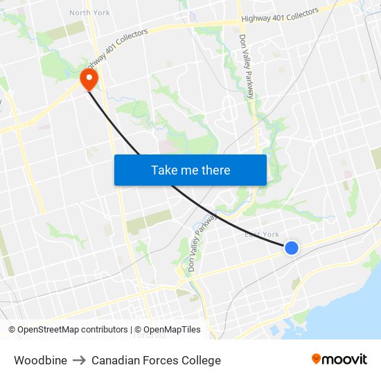 Woodbine to Canadian Forces College map