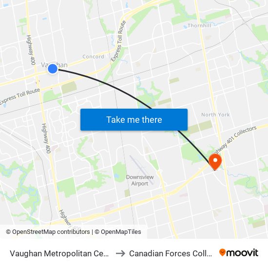 Vaughan Metropolitan Centre to Canadian Forces College map