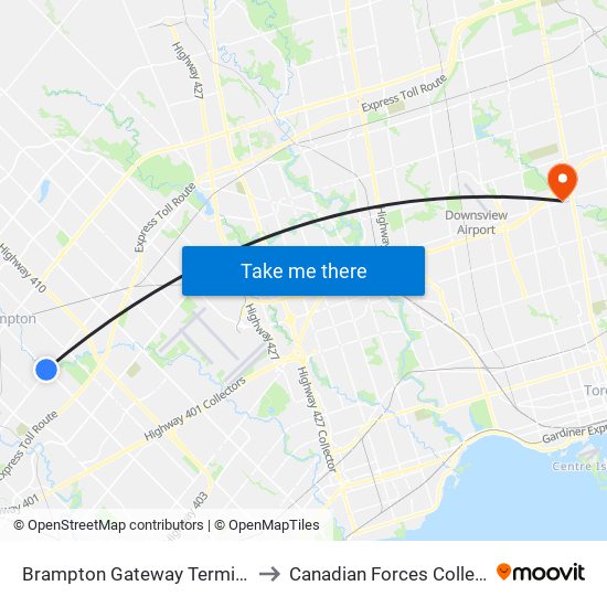 Brampton Gateway Terminal to Canadian Forces College map