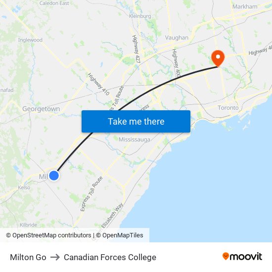 Milton Go to Canadian Forces College map