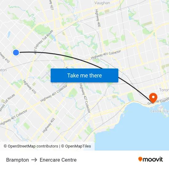 Brampton to Enercare Centre map