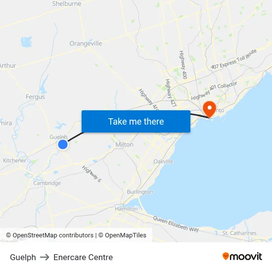 Guelph to Enercare Centre map