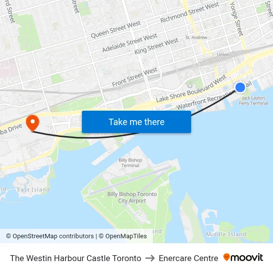 The Westin Harbour Castle Toronto to Enercare Centre map