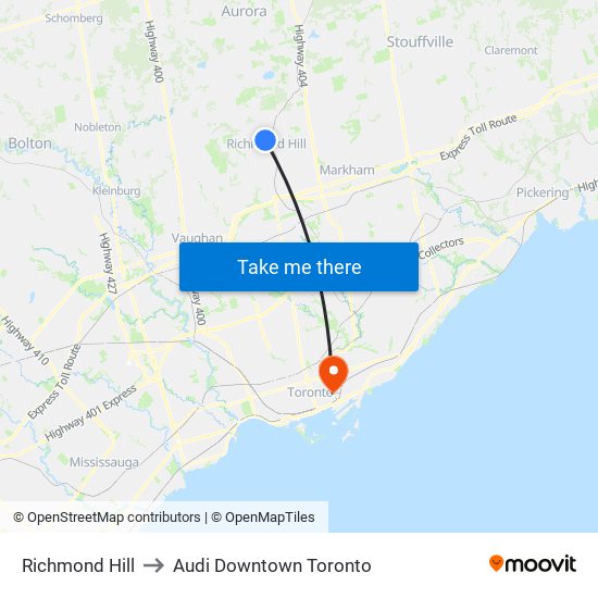 Richmond Hill to Audi Downtown Toronto map