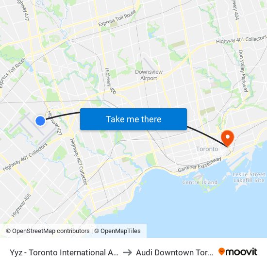 Yyz - Toronto International Airport to Audi Downtown Toronto map