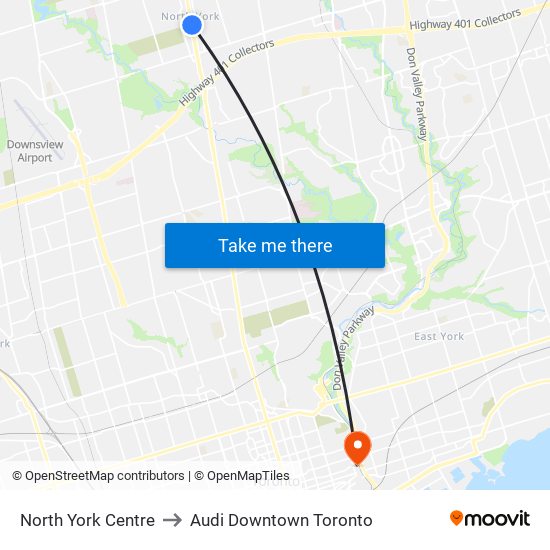 North York Centre to Audi Downtown Toronto map