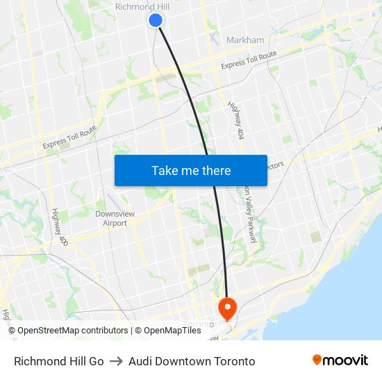 Richmond Hill Go to Audi Downtown Toronto map