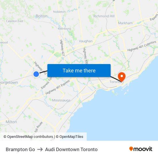 Brampton Go to Audi Downtown Toronto map