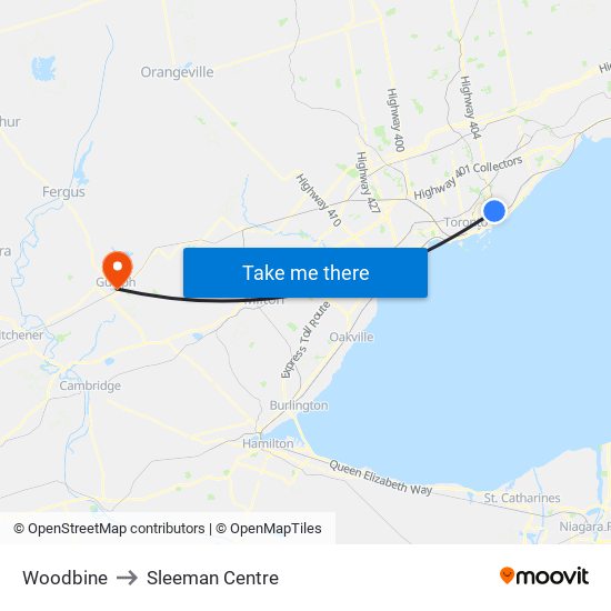 Woodbine to Sleeman Centre map