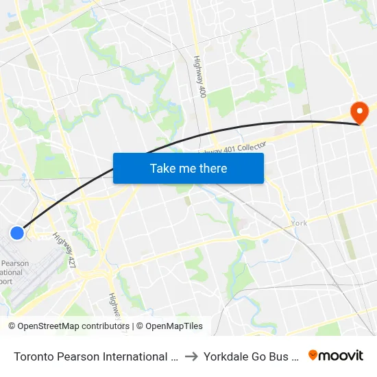 Toronto Pearson International Airport (Yyz) to Yorkdale Go Bus Terminal map